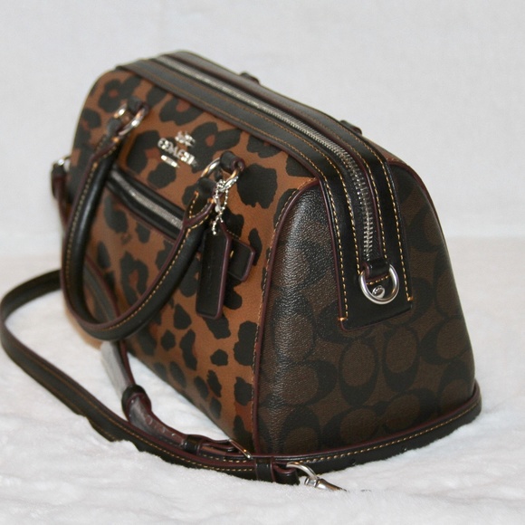 SOLD! NWT COACH Rowan Satchel In Signature Canvas With Leopard Print - Picture 3 of 4